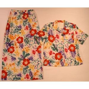 NWT Pusser's Silk 2-Pc Set S Floral Blouse Skirt